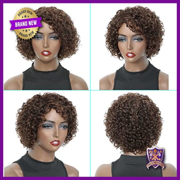 Short Curly Human Hair Wig with Bangs Glueless Cap Adjustable main image 4
